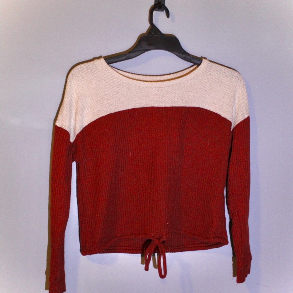 No Boundaries Fall Orange and Cream Crew Neck Sweater